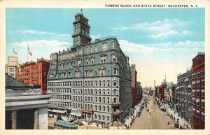 Rochester, New York NY   POWERS BLOCK & State Street Scene   ca1920's Postcard