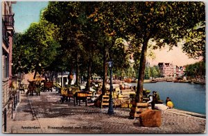 Amsterdam - Binnen Amstel met Blauwbrug Netherlands Bay View Benches Postcard