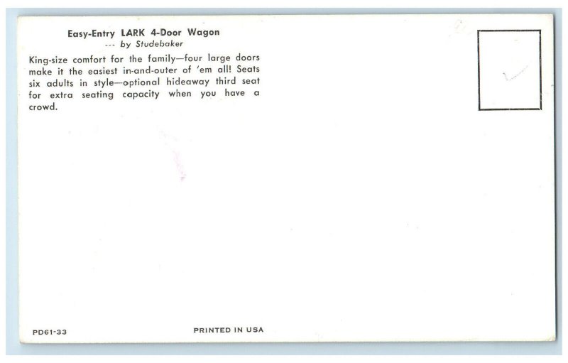 View Of Easy-Entry Lark 4-Door Wagon Classic Car Hideaway Third Seat Postcard 