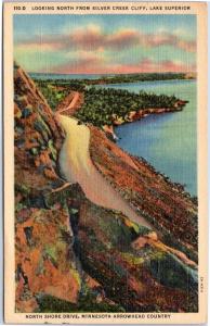 Looking North from Silver Creek Cliff,Lake Superior Linen Curt Teich