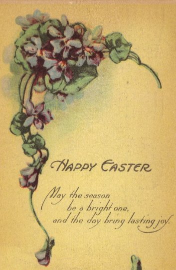 Purple Violets with Poetic Verse Easter Greeting Vintage Postcard