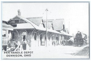 Dennison Ohio OH Postcard Pan Handle Depot Station Railroad Train c1910s Antique