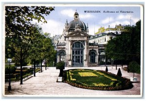 1934 Kochbrunnen and Concert Garden Wiesbaden Germany Vintage Postcard