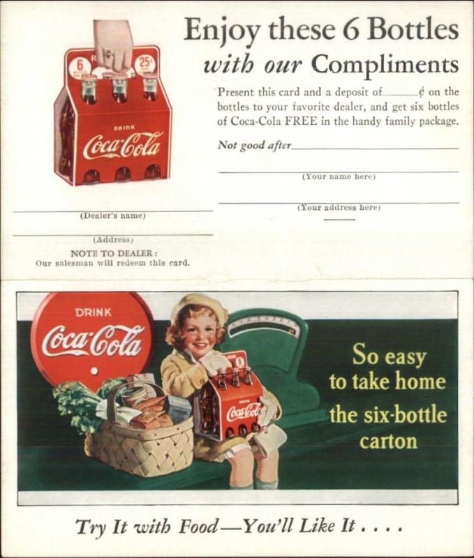 Vintage Coca Cola Adv Little Girl w/ Six Pack Carton Fold-Open Postcard