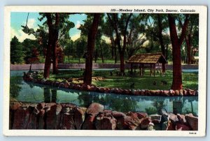 Denver Colorado Postcard Monkey Island City Park Trees Scenic View 1957 Vintage