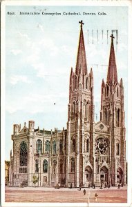 Immaculate Conception Cathedral Denver Colorado CO WB Postcard Cancel PM WOB VTG 