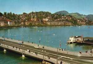 Vintage Postcard Luzern Seebrucke Mit Nationalquai Seebad Luzerne Switzerland CH