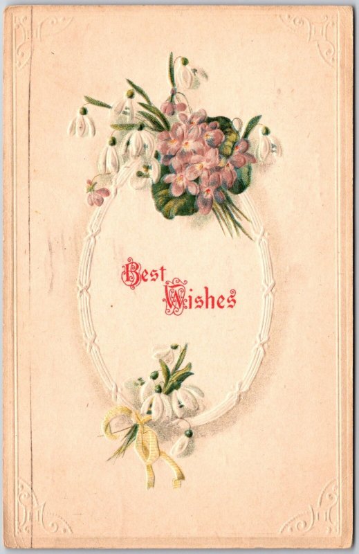 1919 Best Wishes Flower Bouquet Mirror Calligraphic Border Posted Postcard