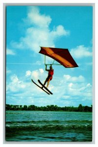 Vintage 1950's Photo Postcard Human Kite Water Skier Cypress Gardens Florida