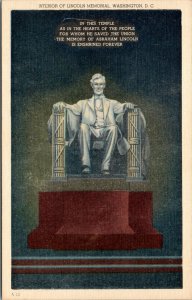 postcard Washington DC - Interior of Lincoln Memorial - Statue