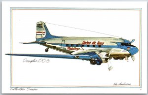 Airplane Douglas DC-3 Transport Plane 1937 United Service Airline Postcard