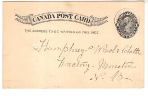 Canadian Postal Stationery, Victoria, 1 C Black, Used 1897 New Brunswick