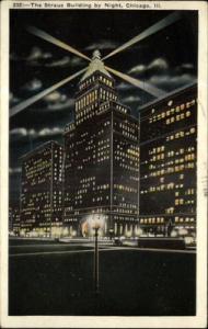 Chicago IL The Straus Building Night Scene c1920 Postcard