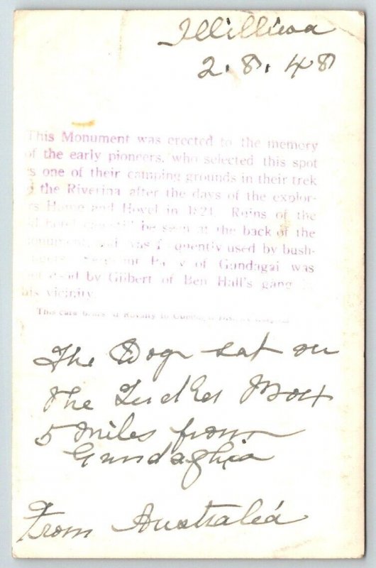 RPPC Real Photo Postcard - Australian Tucker Box Dog Monument