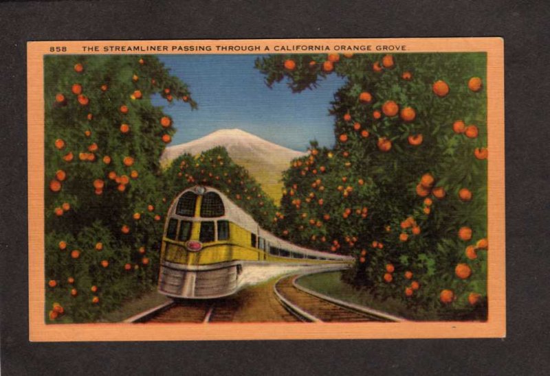 CA Streamliner Railroad Train Orange Grove California Linen Postcard