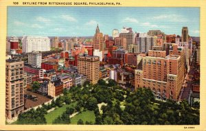 Pennsylvania Philadelphia Skyline From Rittenhouse Square 1948 Curteich