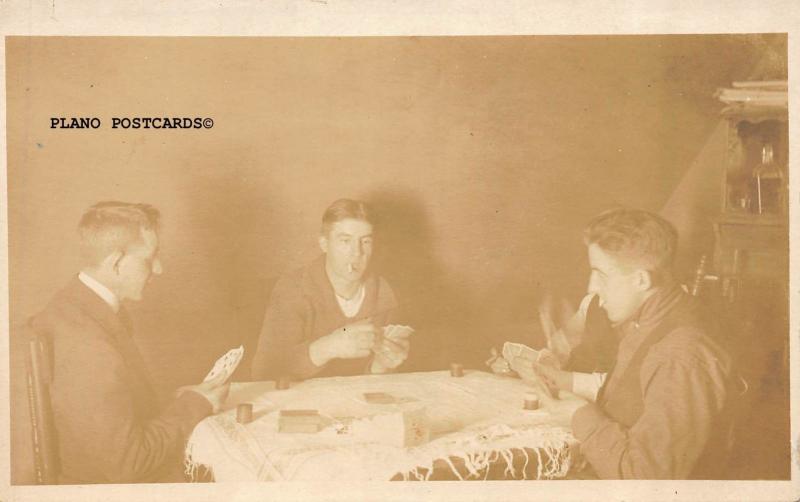 MEN PLAYING CARDS-EARLY 20TH CENTURY RPPC REAL PHOTO POSTCARD