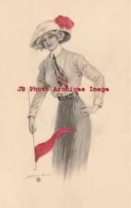 Archie Gunn, Bergman 1913, Woman Holding a Pennant, Hand Colored