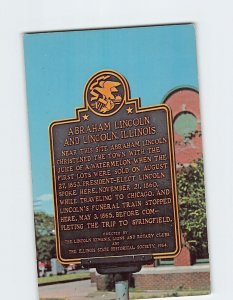 Postcard Marker Abraham Lincoln christened the town of Lincoln Illinois USA