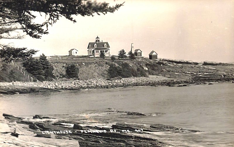 Pemaquid Point ME Lighthouse Rocky Shore, Real Photo Postcard