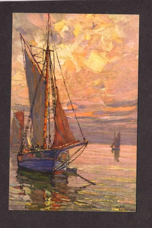 Sailboats Boats French Artist Signed Andre Beronneau Painting Carte Postale