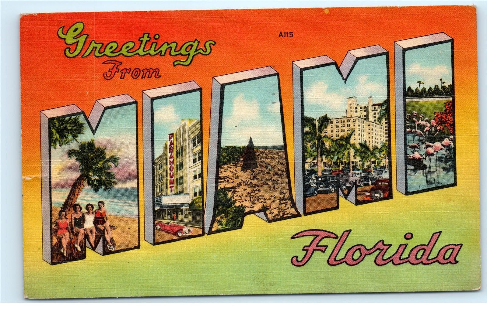 Miami Beach, FL, postcard folder. Linen, c.1940s. 16 images. Florida.