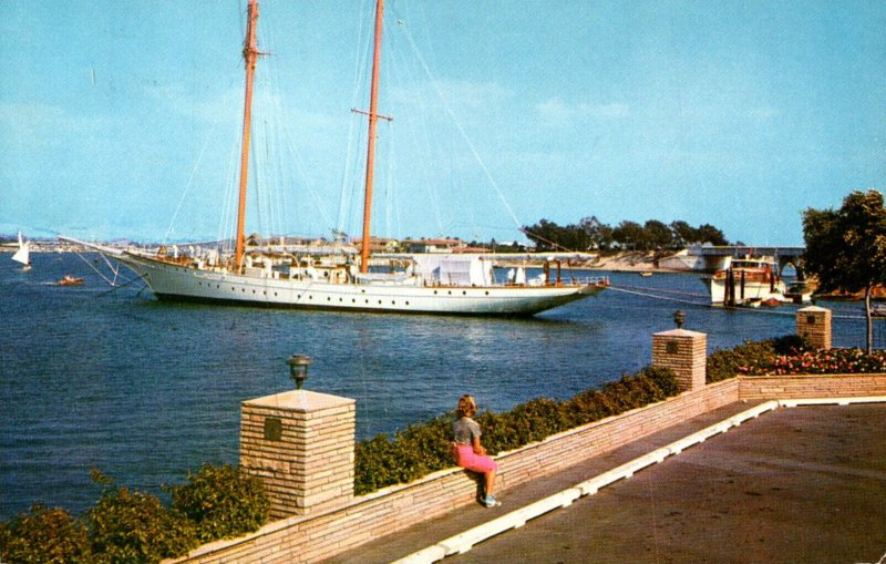 California Newport Harbor Large Yacht At Anchor