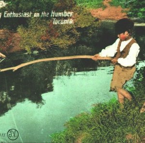 Young Enthusiast Child Fishing Humber River Toronto Ontario Canada DB Postcard