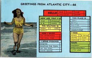 Atlantic City NJ Check Box Efficiency Postcard, Girl in Swimsuit Postcard W19