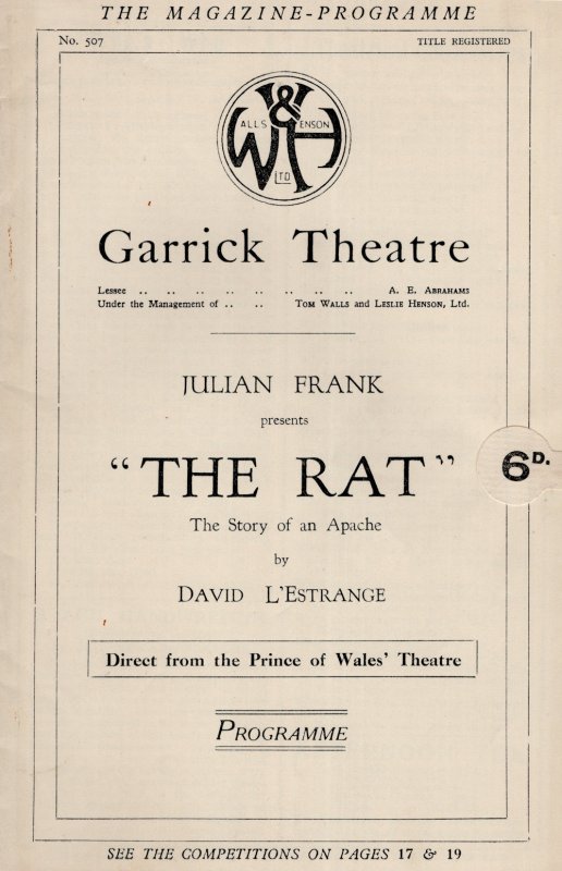 Maurice Braddell of Andy Warhols Flesh The Rat Garrick Theatre Programme