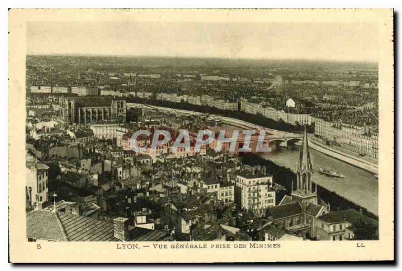 Old Postcard Lyon General view taken Minimes