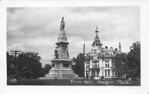 Saugus MA Town Hall & Monument Signed (BH) Real Photo Postcard