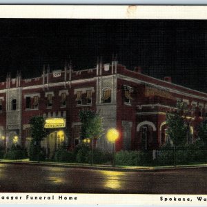 c1940s Spokane, WA Glowing Lights Night View Hazen & Jaeger Funeral Home PC A226