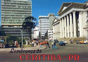 VINTAGE CONTINENTAL SIZE POSTCARD DOWNTOWN STREET SCENE CURITIBA BRASIL 1970s
