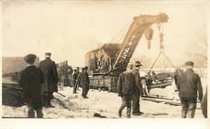 NH & H on Flat Car Railroad Wrecker Cleaning Up Wreck Real Photo Postcard