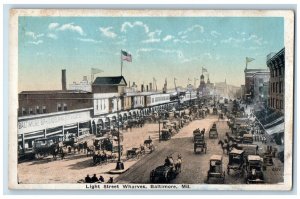 c1910 Light Street Wharves Carriages Baltimore Maryland Antique Vintage Postcard