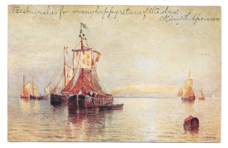 Under Venetian Skies H. Romanie Painting Vtg UDB Postcard 