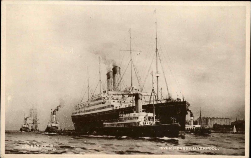 LIVERPOOL ENG River Hersey Steamships Cruise Ships Old REAL PHOTO RPPC