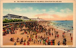 Postcard OH Erie Finest Bathing Beach in the World Cedar Point-On-Lake 1940s F14