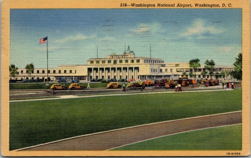 Vtg 1940s Washington National Airport Washington DC Linen Postcard