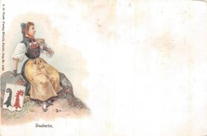 BASLERIN SWITZERLAND COAT OF ARMS & WOMAN EMBOSSED POSTCARD (c. 1900)