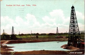 Postcard Earthen Oil Pool near Tulsa, Oklahoma