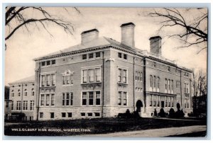 Winsted Connecticut CT Postcard WM S Gilbert High School Exterior c1910's Trees