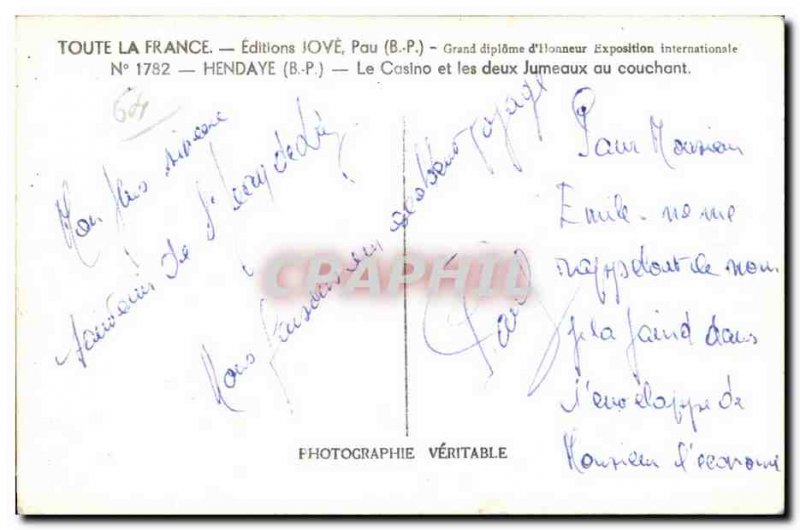 Old Postcard Hendaye two casinos at sunset