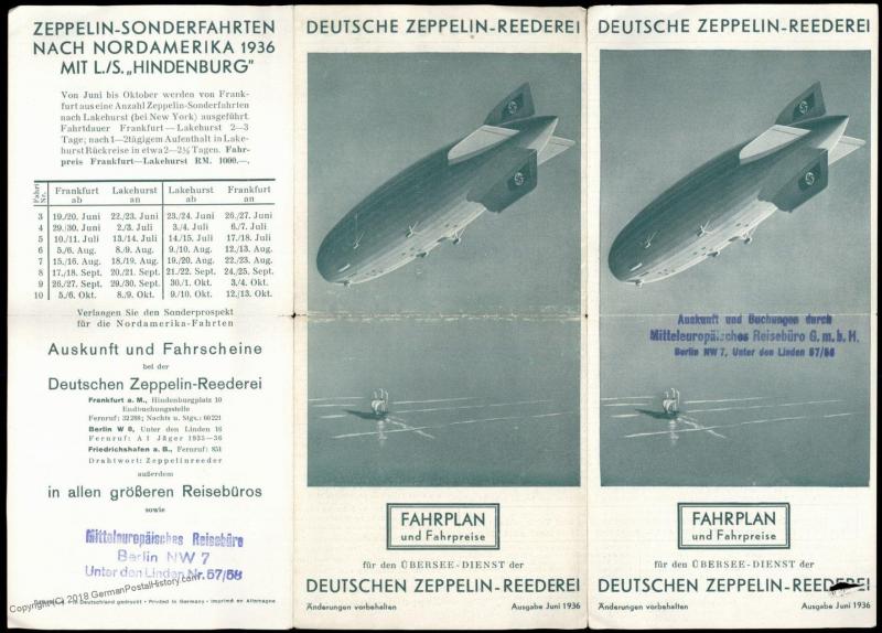 3rd Reich 1936 Graf Zeppelin Hindenburg Schedule Advertisement 67672