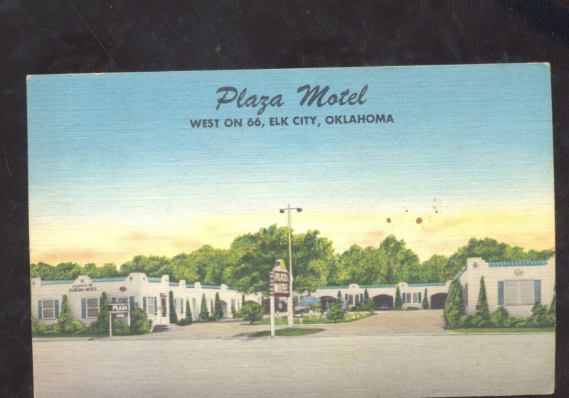 ELK CITY OKLAHOMA ROUTE 66 PLAZA MOTEL VINTAGE LINEN ADVERTISING POSTCARD