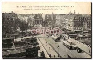 Paris - 4 - Panoramic view of the bridge and the Place St Michel - Old Postcard