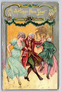 New Year~Regency Couples Dance~Orchestra~Violins~Silver~c1910 Vintage Postcard