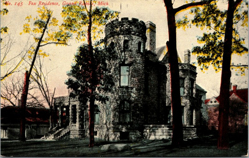 Vtg 1910s Fox Residence House Castle Grand Rapids Michigan MI Postcard