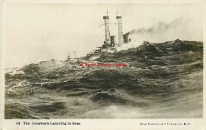 US Navy, RPPC, Battleship USS Delaware, Laboring in Seas, Underwood No 10